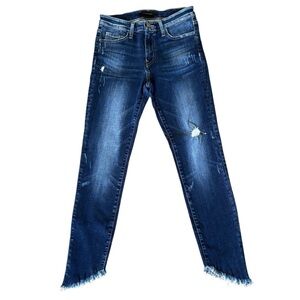 Flying Monkey Dark Distressed Wash Slant Raw Hem Skinny Jeans 25